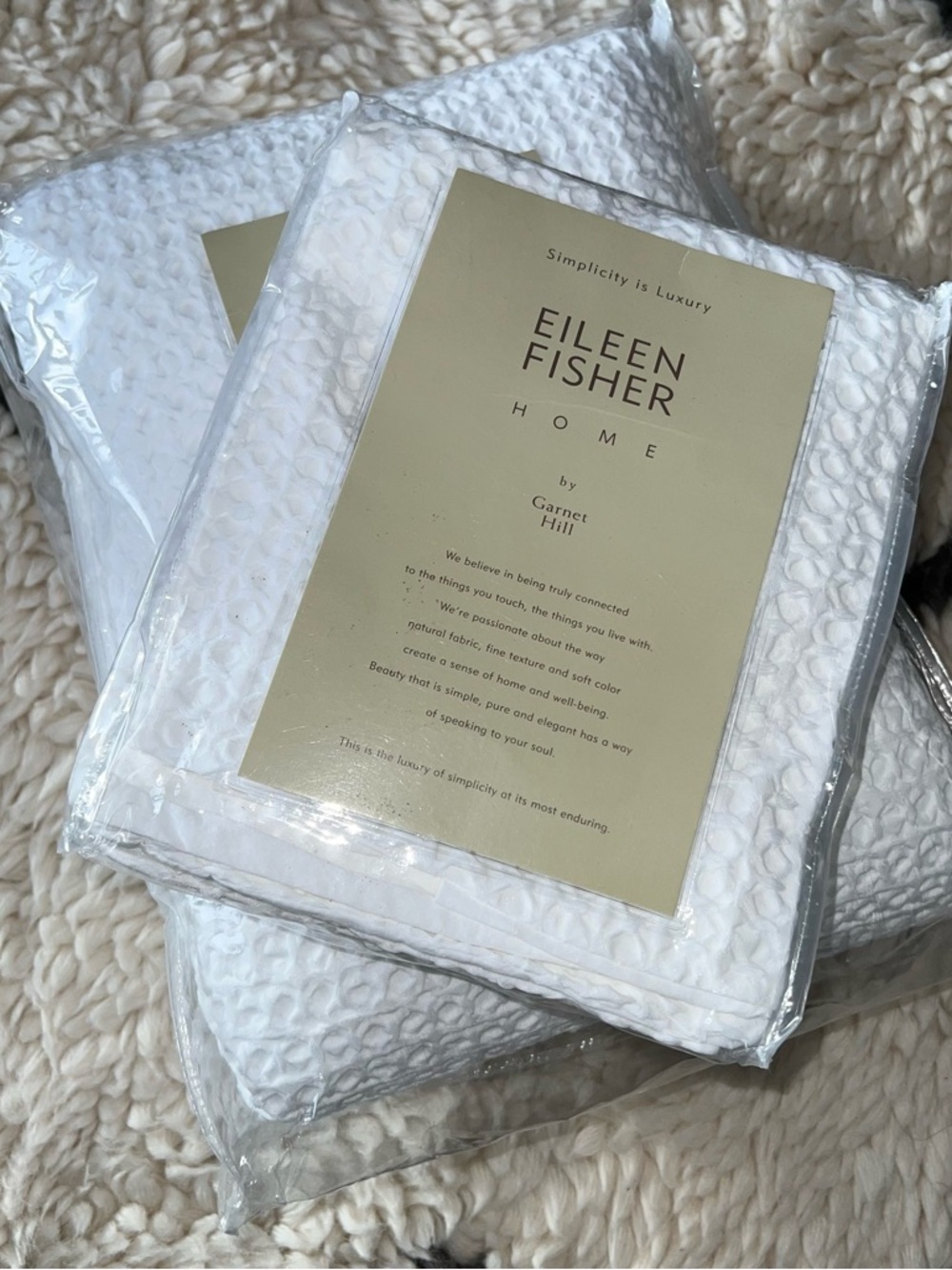 EILEEN FISHER Home by Garnet Hill Waffle Duvet Cover & 2 Shams Queen Size New